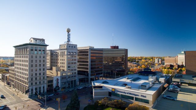 Image of downtown Flint buildingsand skyline