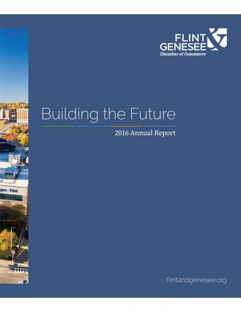 Image of front cover of annual report with Flint skyline